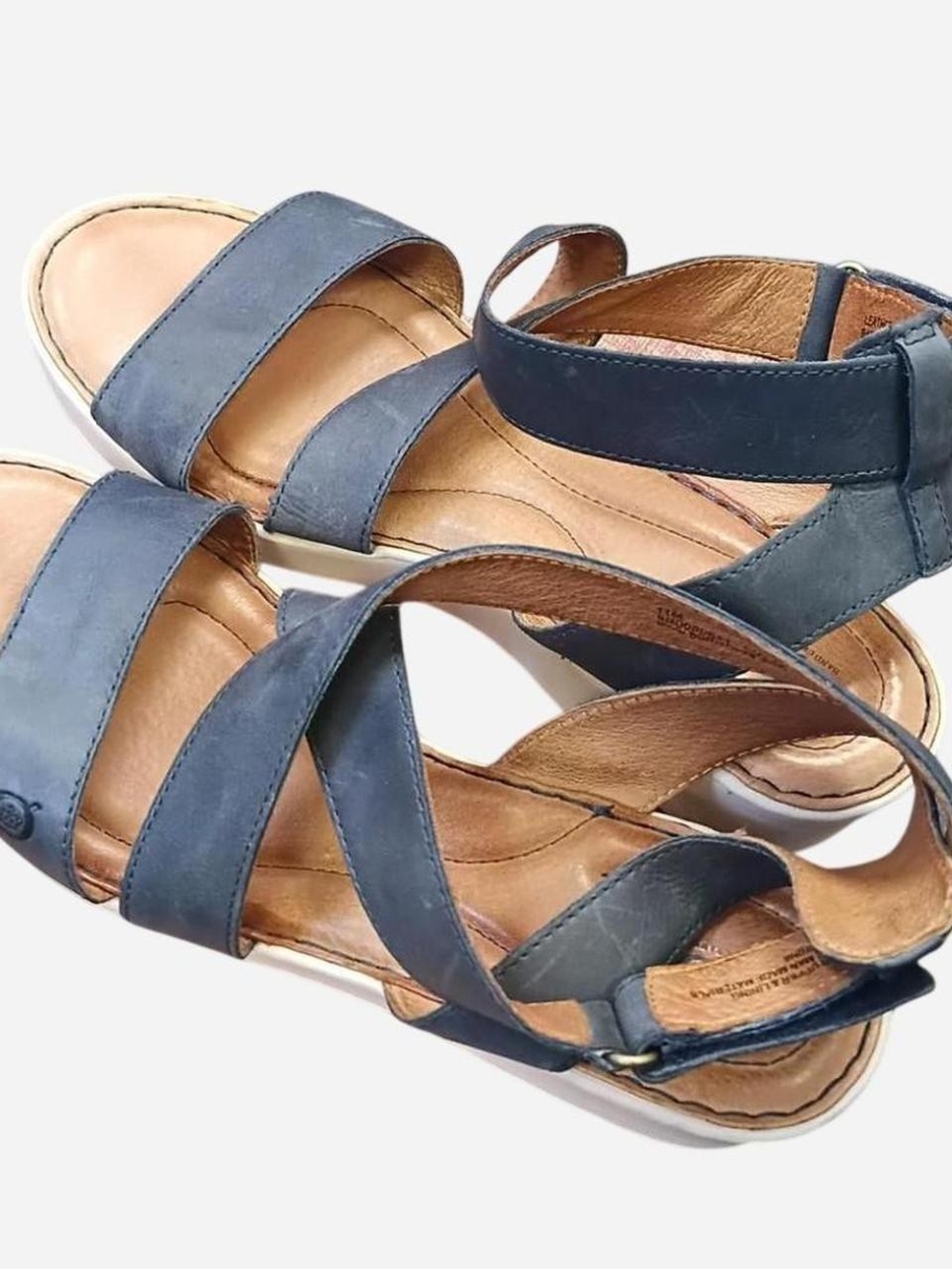 Born Womens Navy Leather Crisscross Sandals - Picture 3 of 8
